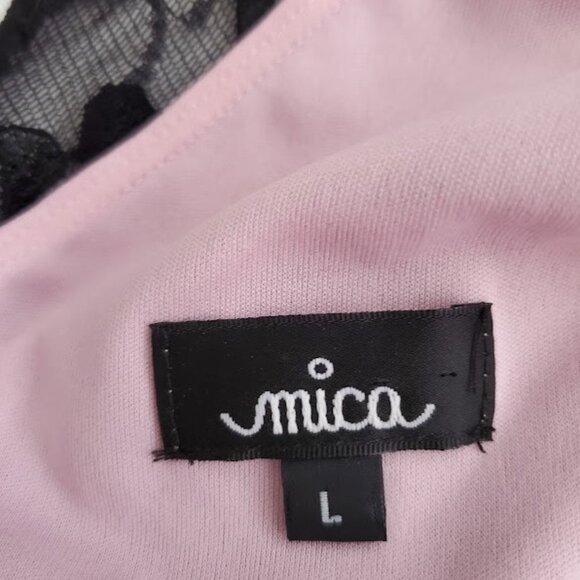 Black Floral Lace Dress Pink Lining Sleeveless V-Neck Mica Size L Whimsigoth - Picture 8 of 10